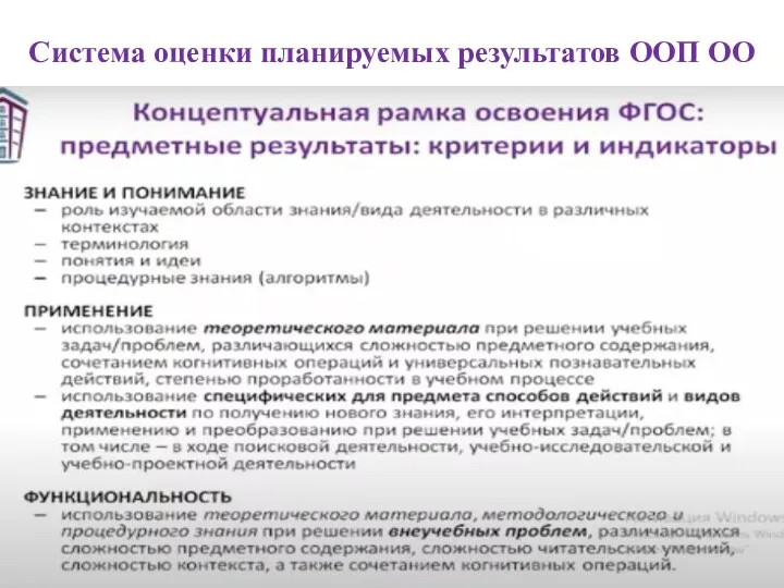 Система оценки планируемых результатов ООП ОО