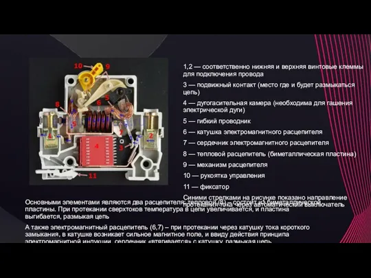 1,2 — соответственно нижняя и верхняя винтовые клеммы для подключения провода 3 —