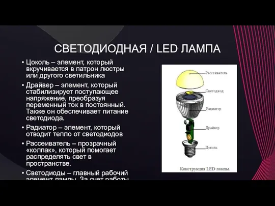 СВЕТОДИОДНАЯ / LED ЛАМПА Цоколь – элемент, который вкручивается в