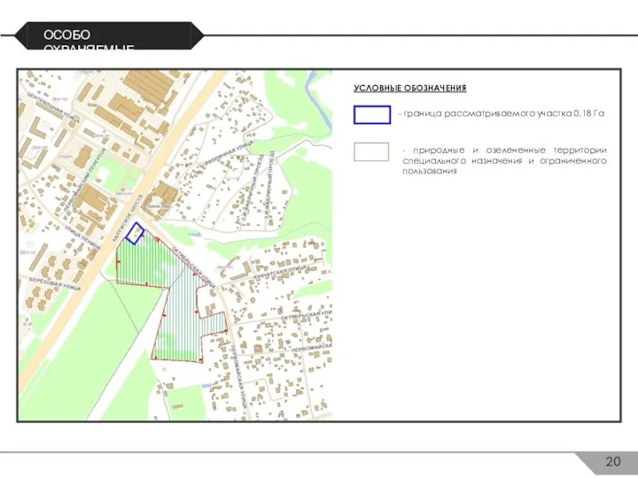 ОСОБО ОХРАНЯЕМЫЕ ТЕРРИТОРИИ УСЛОВНЫЕ ОБОЗНАЧЕНИЯ - природные и озелененные территории