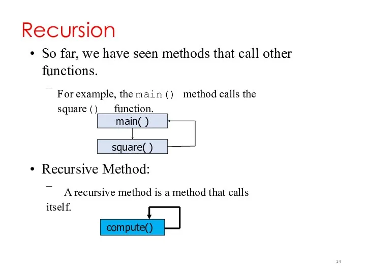 Recursion So far, we have seen methods that call other