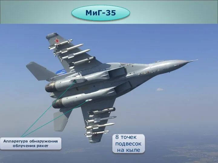 МиГ-35 8 точек подвесок на кыле Аппаратура обнаружения облучения ракет