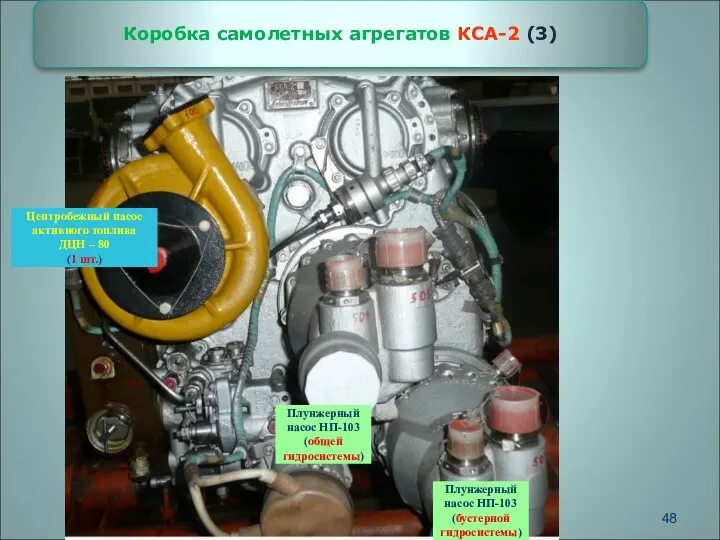 Плунжерный насос НП-103 (общей гидросистемы) Плунжерный насос НП-103 (бустерной гидросистемы) Центробежный насос активного