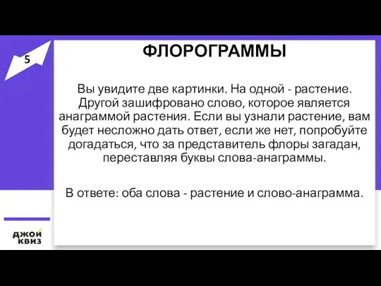 ФЛОРОГРАММЫ Вы увидите две картинки. На одной - растение. Другой