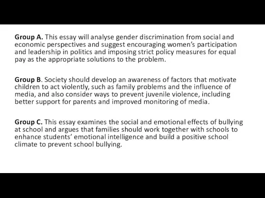 Group A. This essay will analyse gender discrimination from social