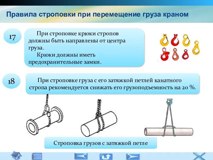 Правила строповки при перемещение груза краном При строповке крюки стропов