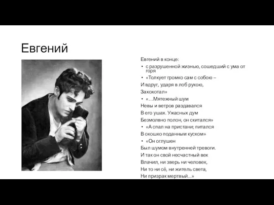 Евгений Евгений в конце: с разрушенной жизнью, сошедший с ума