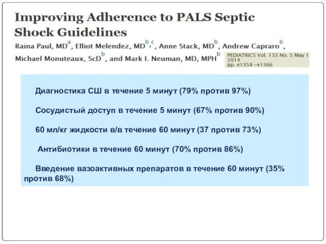 Диагностика СШ в течение 5 минут (79% против 97%) Сосудистый доступ в течение