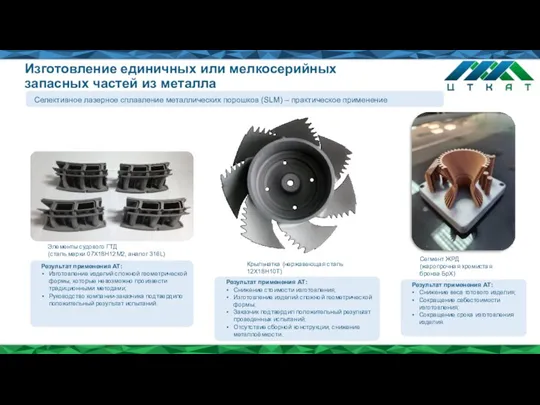 Изготовление единичных или мелкосерийных запасных частей из металла Селективное лазерное