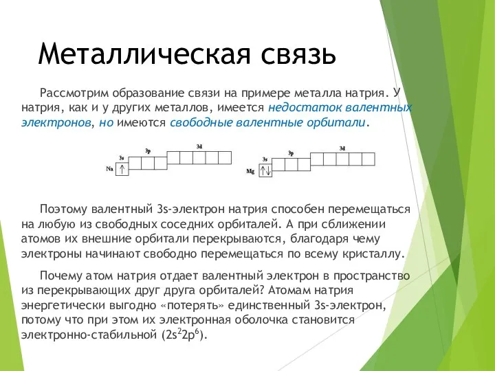 Металлическая связь Рассмотрим образование связи на примере металла натрия. У