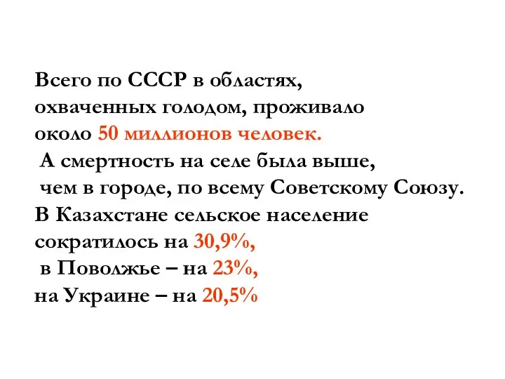 Всего по СССР в областях, охваченных голодом, проживало около 50