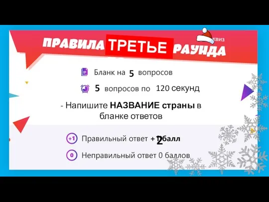 5 5 120 секунд ТРЕТЬЕГО - Напишите НАЗВАНИЕ страны в бланке ответов 2