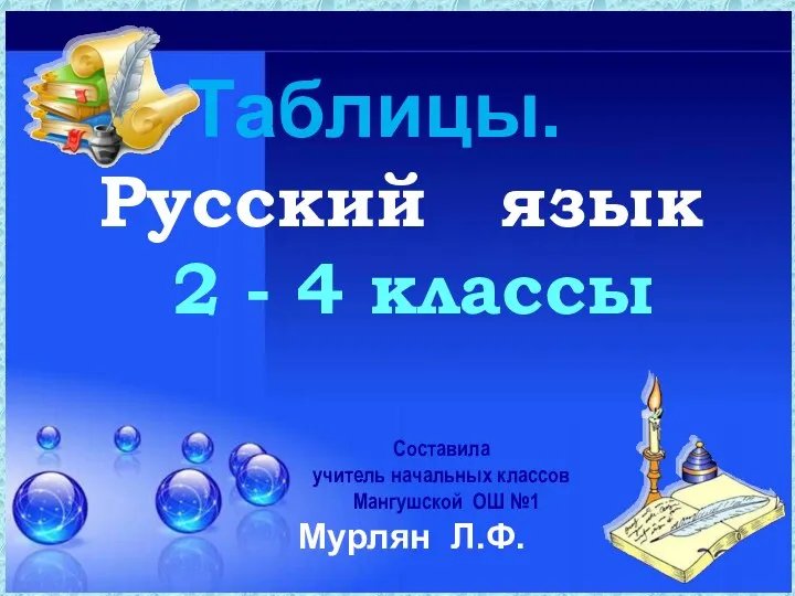 Таблицы. Русский язык. 2 - 4 классы