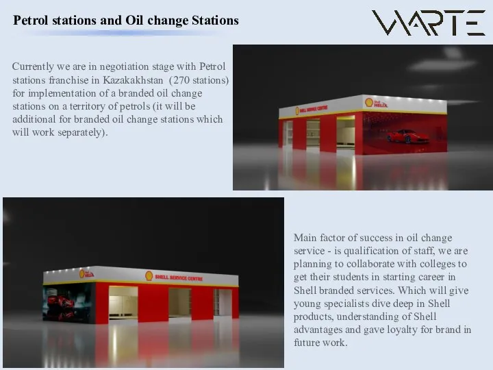 Currently we are in negotiation stage with Petrol stations franchise in Kazakakhstan (270