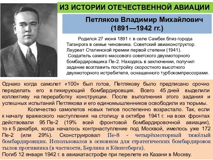 Петляков Владимир Михайлович (1891—1942 гг.) Родился 27 июня 1891 г.