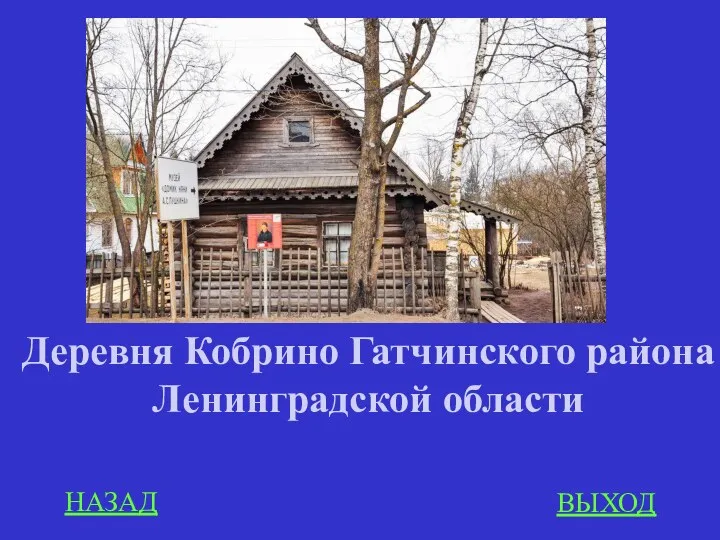 НАЗАД ВЫХОД Деревня Кобрино Гатчинского района Ленинградской области