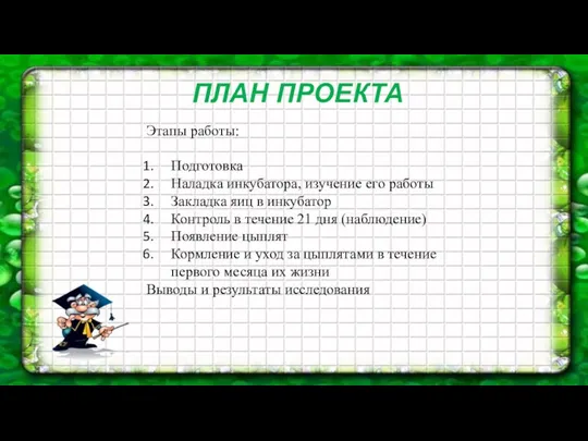 Этапы работы: Подготовка Наладка инкубатора, изучение его работы Закладка яиц