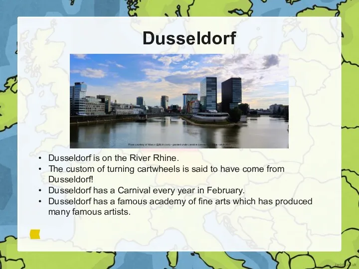 Dusseldorf Dusseldorf is on the River Rhine. The custom of