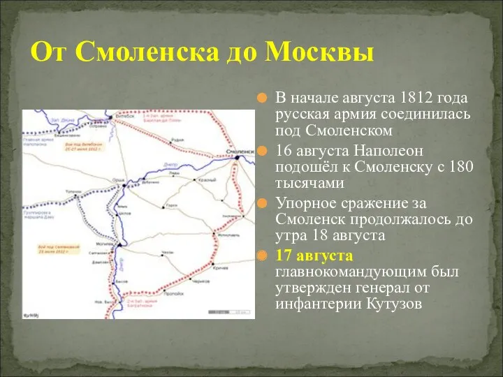 От Смоленска до Москвы В начале августа 1812 года русская