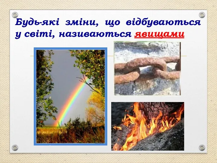 Будь-які зміни, що відбуваються у світі, називаються явищами