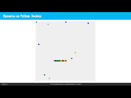 Проекты на Python. Змейка © Клуб робототехники и программирования “Пиксель” clubpixel.ru