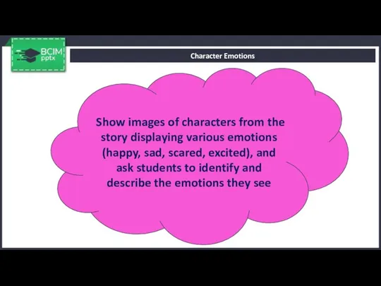 Character Emotions Show images of characters from the story displaying