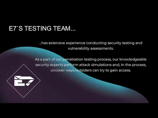 E7`S TESTING TEAM... ...has extensive experience conducting security testing and