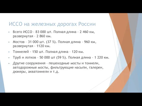 ИССО на железных дорогах России Всего ИССО – 83 000