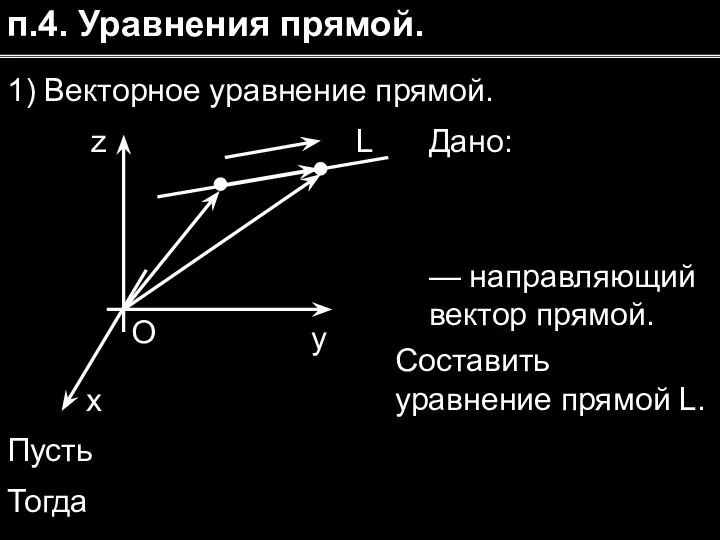 п.4. Уравнения прямой. 1) Векторное уравнение прямой. Дано: x y