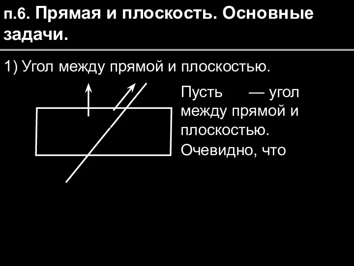 п.6. Прямая и плоскость. Основные задачи. 1) Угол между прямой