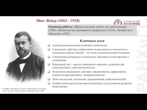 РАНХиГС Макс Вебер (1864 - 1920) М. Вебер / Авторство: