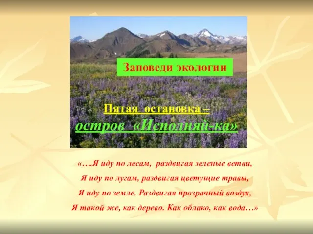 Пятая остановка – остров «Исполняй-ка» «….Я иду по лесам, раздвигая