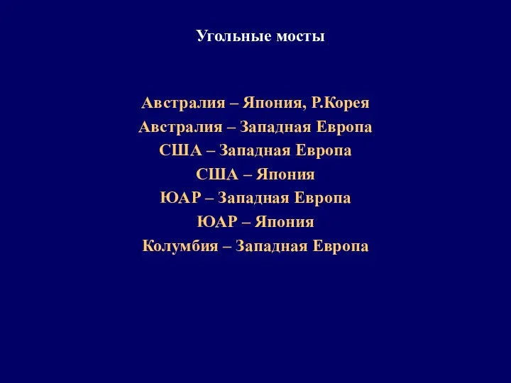 Угольные мосты Австралия – Япония, Р.Корея Австралия – Западная Европа