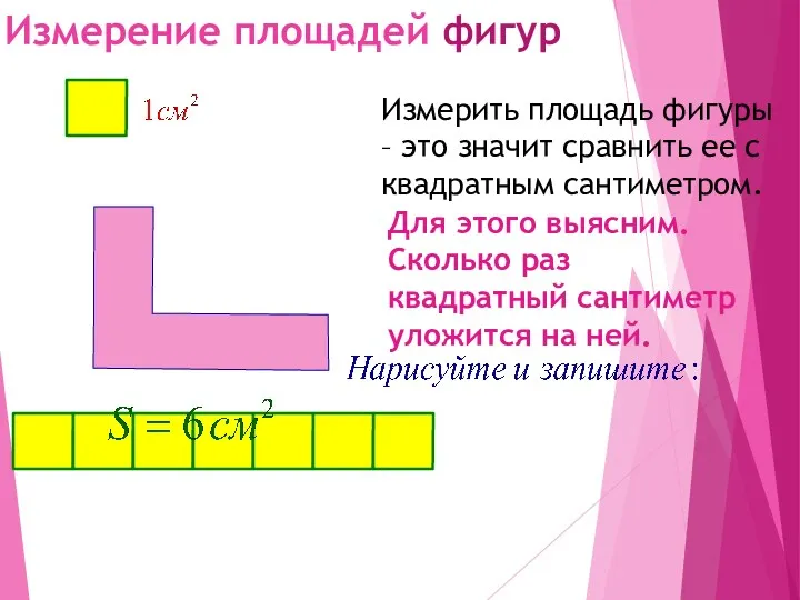 Измерение площадей фигур Измерить площадь фигуры – это значит сравнить