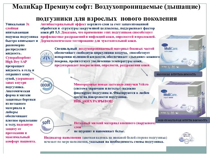 МолиКар Премиум софт: Воздухопроницаемые (дышащие) подгузники для взрослых нового поколения