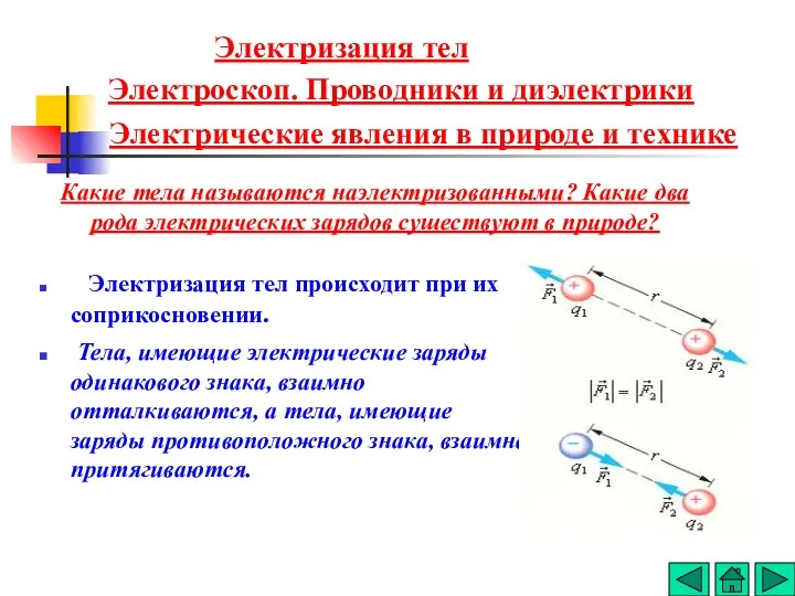 Какие тела называются наэлектризованными? Какие два рода электрических зарядов существуют