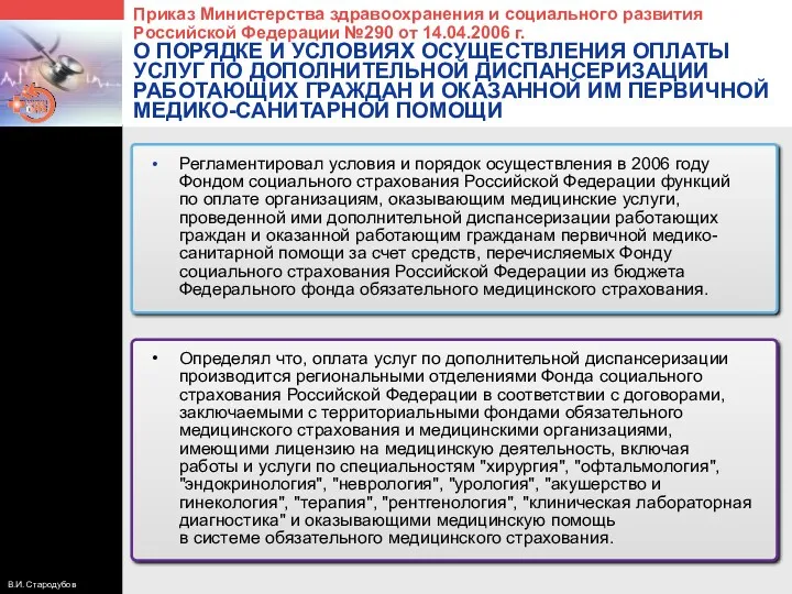 Приказ Министерства здравоохранения и социального развития Российской Федерации №290 от