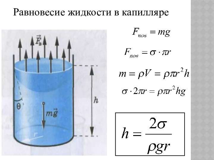 Равновесие жидкости в капилляре