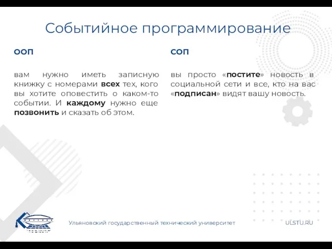 Событийное программирование Ульяновский государственный технический университет ULSTU.RU ООП вам нужно
