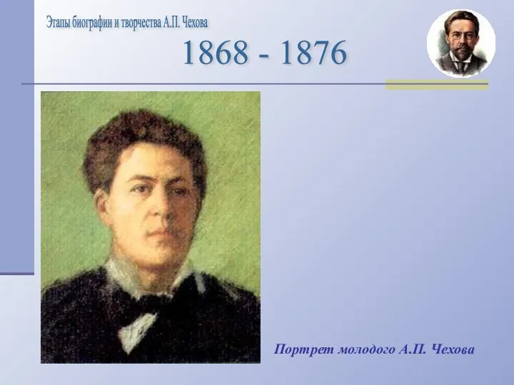 1868 - 1876 Этапы биографии и творчества А.П. Чехова Портрет молодого А.П. Чехова
