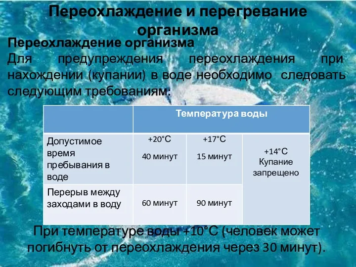 Переохлаждение и перегревание организма Переохлаждение организма Для предупреждения переохлаждения при