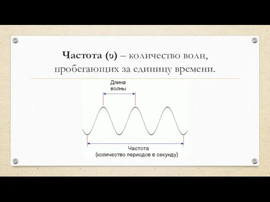 Частота (υ) – количество волн, пробегающих за единицу времени.