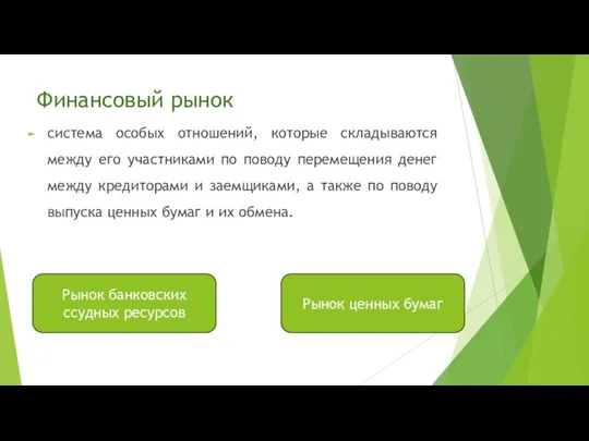 Финансовый рынок система особых отношений, которые складываются между его участниками