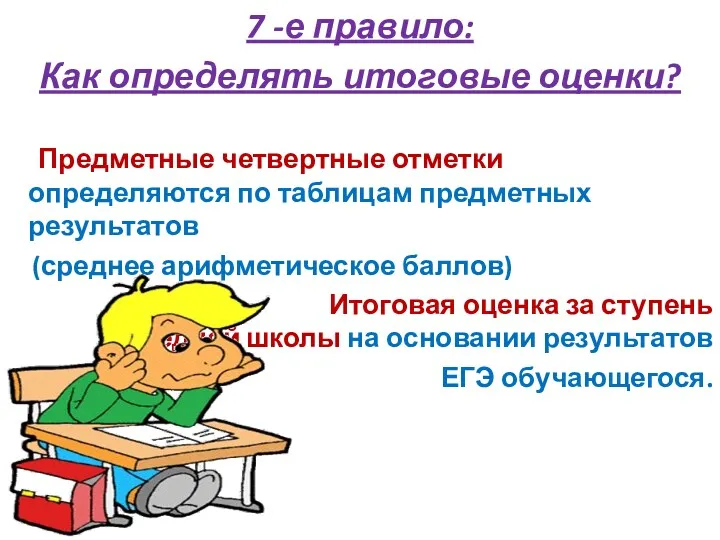 7 -е правило: Как определять итоговые оценки? Предметные четвертные отметки