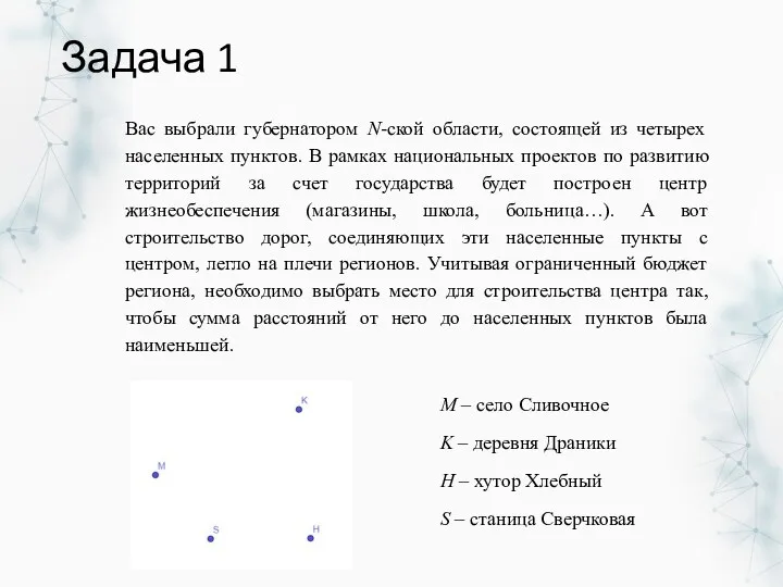 Задача 1 Вас выбрали губернатором N-ской области, состоящей из четырех