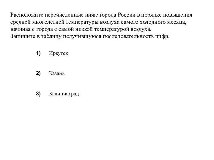 Расположите перечисленные ниже города России в порядке повышения средней многолетней