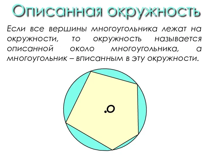 Описанная окружность Если все вершины многоугольника лежат на окружности, то