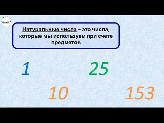 Натуральные числа – это числа, которые мы используем при счете предметов 1 10 25 153