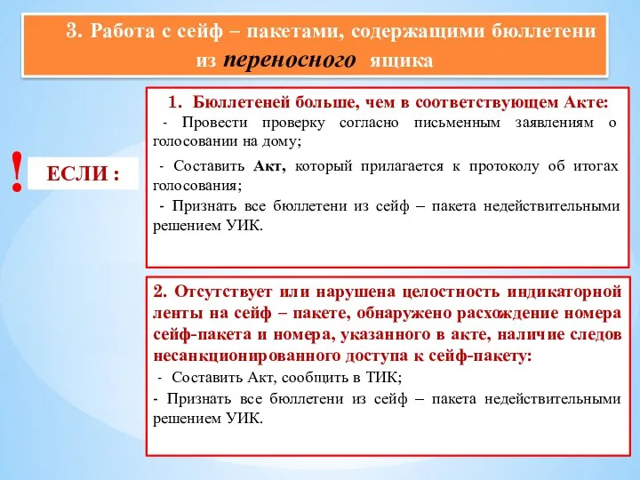 3. Работа с сейф – пакетами, содержащими бюллетени из переносного