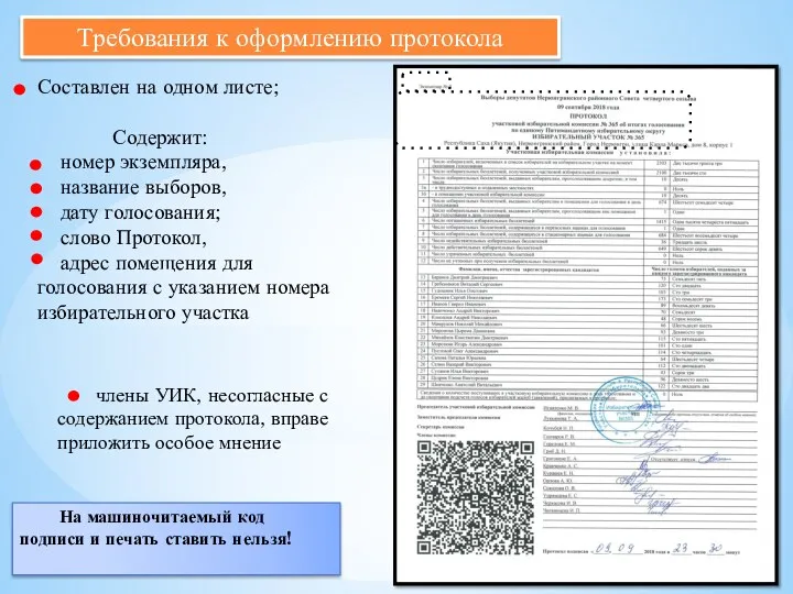 Требования к оформлению протокола Составлен на одном листе; Содержит: номер